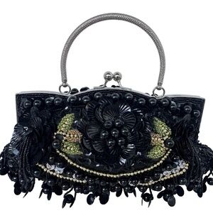 Beaded Sequin Flower Evening Purse Large Clutch Bag